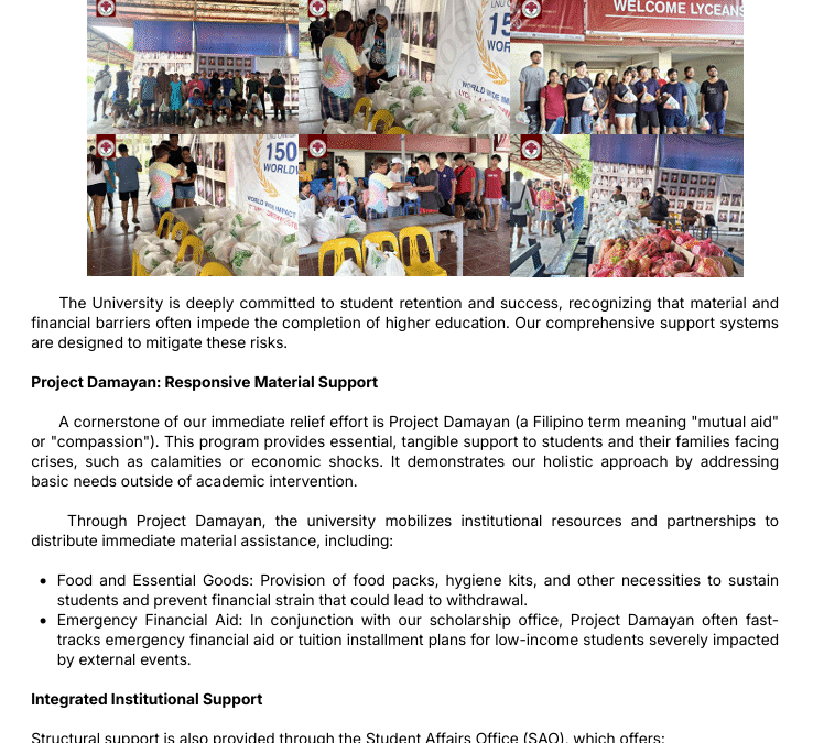 The University is deeply committed to student retention and success, recognizing that material and financial barriers often impede the completion of higher education.