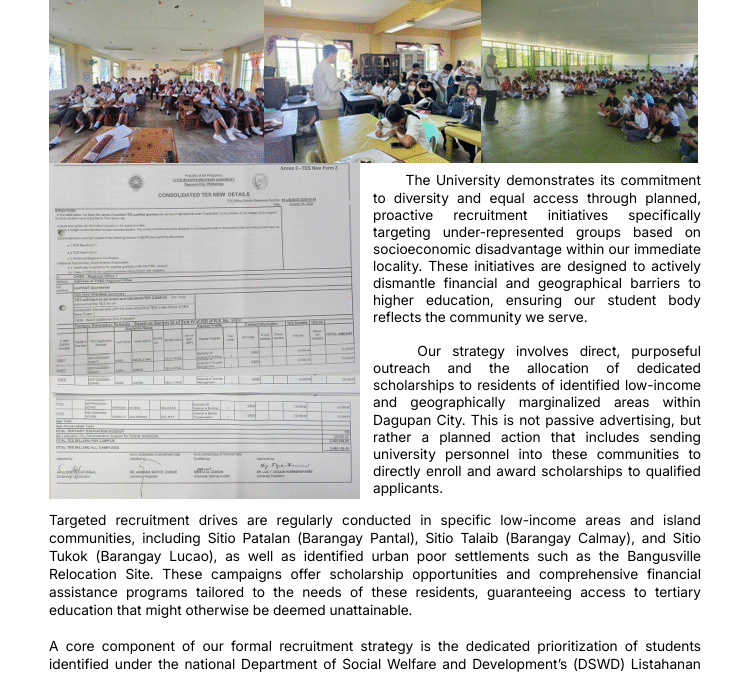 The University demonstrates its commitmentto diversity and equal access through planned,proactive recruitment initiatives specifically targeting under-represented groups based onsocioeconomic disadvantage within our immediate locality