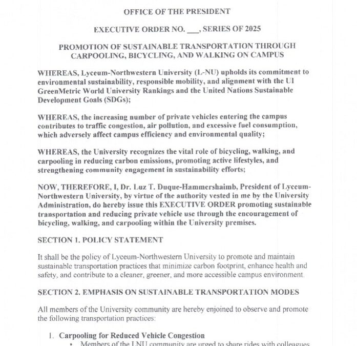 LNU Promotes Sustainable Mobility Through Executive Order